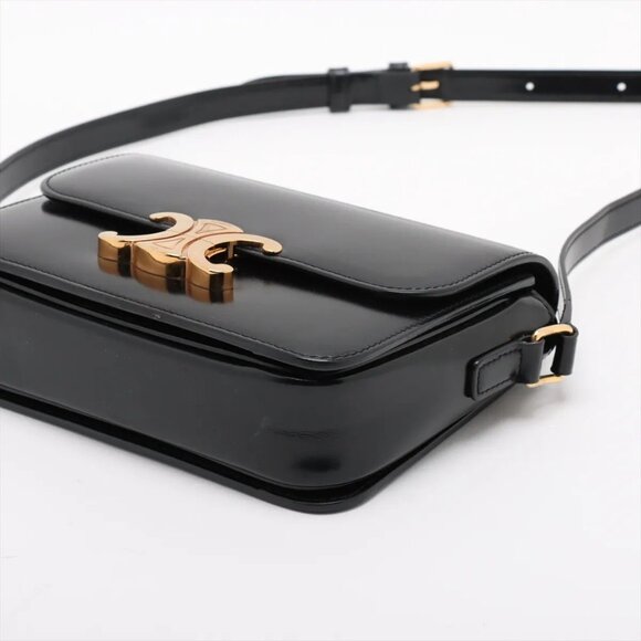 AUTHENTIC Celine Triomphe teen Leather crossbody Shoulder bag Black - Picture 3 of 11